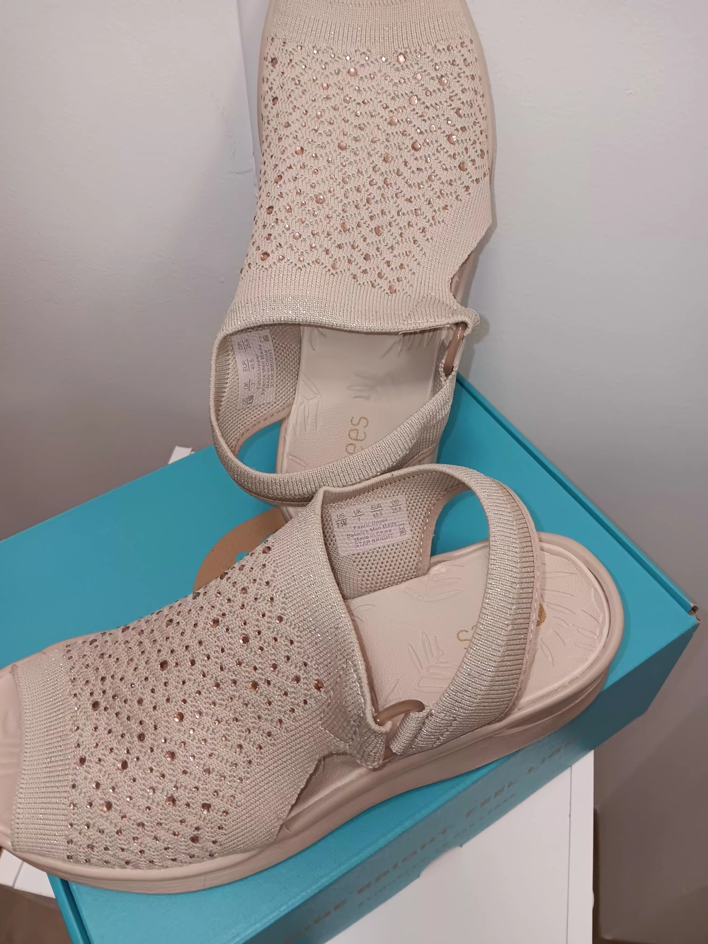 Bzees Neutral Knit Slip-On Sandals with Back Strap And Crystals